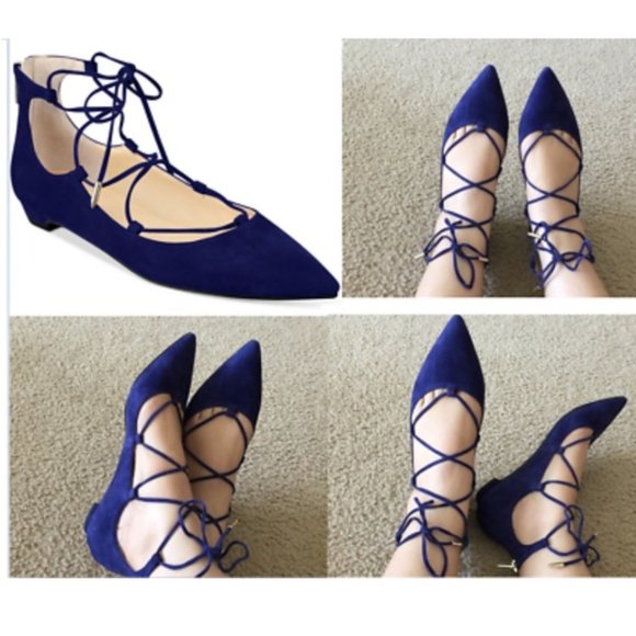 Ivanka Trump Blue Suede Lace-up Flats - Picture 2 of 6